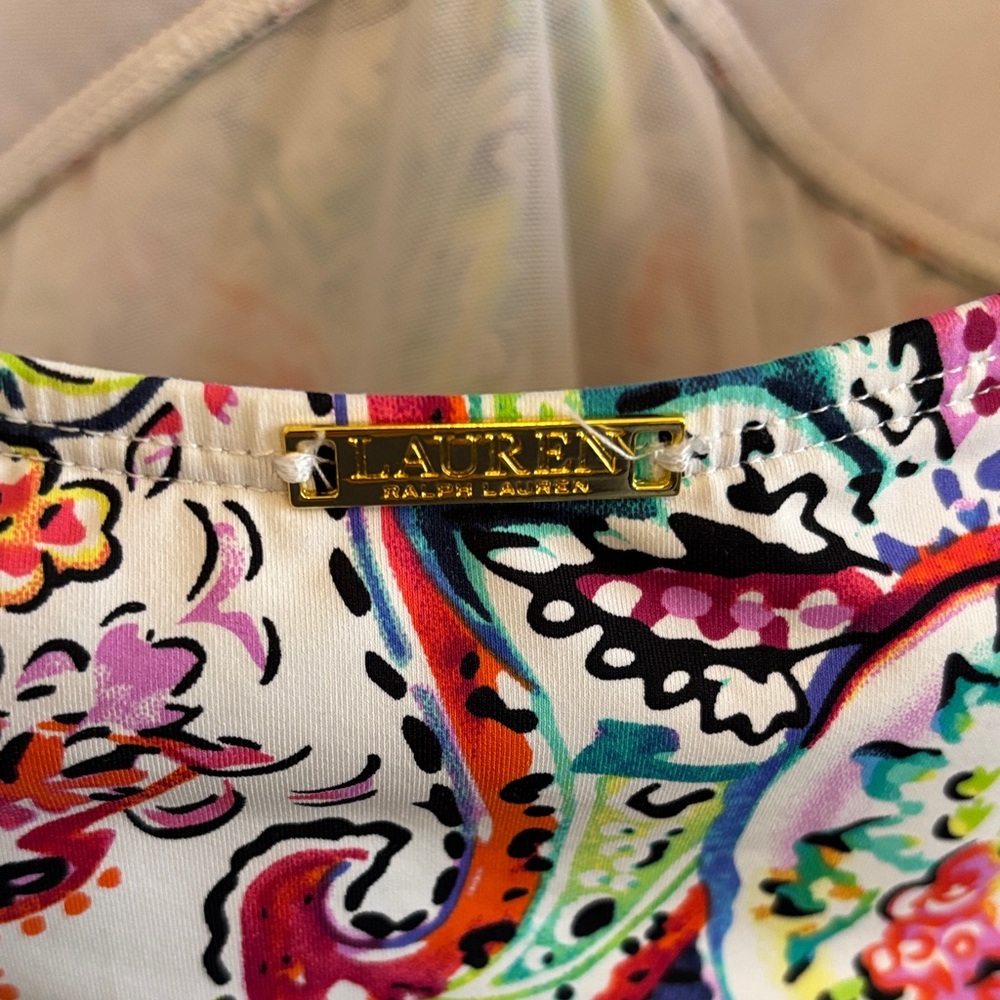 Lauren Ralph Lauren Colorful Paisley One piece Hi-Cut Swimsuit Est. Size 12 EUC - Picture 4 of 13